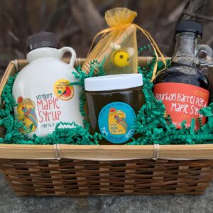 Gift basket of honey and syrup from Sherman Hollow Organic Farm